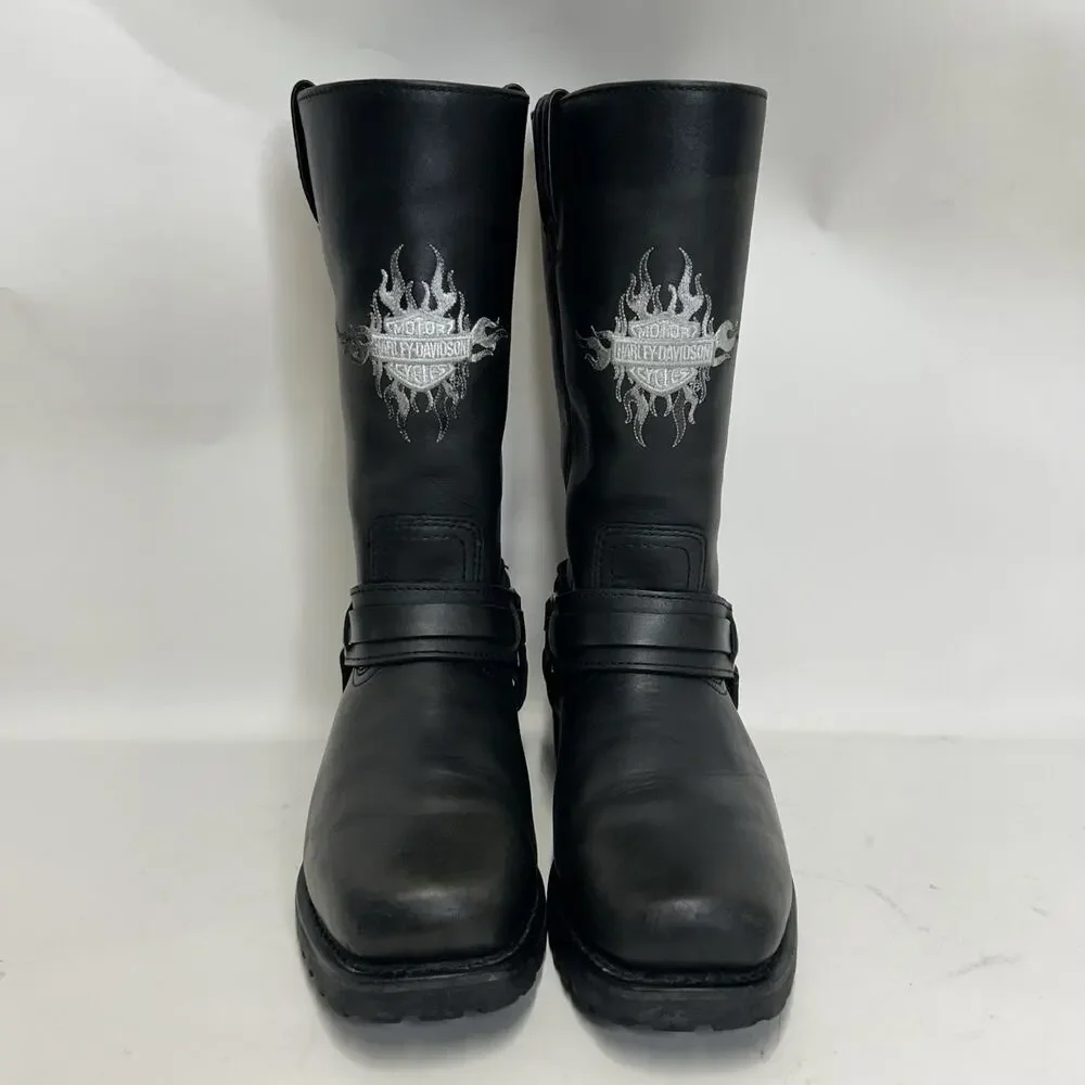 Vintage Harley-Davidson Motorcycle Flame Logo Boots “Black”